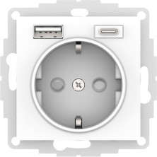 Розетка силовая + USB type - A+C, 5В/2,4А/3,0А, 2х5В/1,5А Systeme Electric Atlas Design Лотос ATN001332