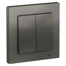 Выключатель двухклавишный Schneider Electric Atlas Design в сборе с рамкой, сталь ATN000952