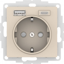 Розетка силовая + USB type - A+C, 5В/2,4А/3,0А, 2х5В/1,5А Systeme Electric Atlas Design бежевая ATN000232