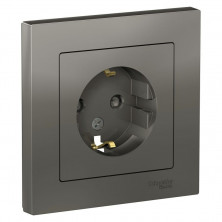Розетка силовая Schneider Electric Atlas Design со шторками, в сборе, сталь ATN000944