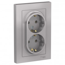Розетка двойная Systeme Electric Atlas Design в сборе, алюминий ATN000324