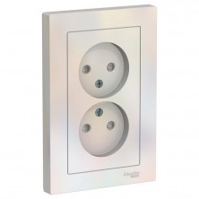 Розетка двойная Schneider Electric Atlas Design со шторками, без заземления, в сборе, жемчуг ATN000422