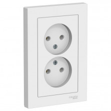 Розетка двойная Schneider Electric Atlas Design со шторками, без заземления, в сборе, белая ATN000122