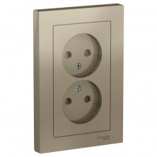 Розетка двойная Schneider Electric Atlas Design со шторками, без заземления, в сборе, шампань ATN000522