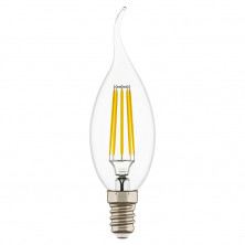 Лампа светодиодная филаментная Lightstar LED Filament Е14 6W 4000K свеча на ветру прозрачная 933604