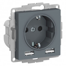 Розетка силовая+USB Schneider Electric Atlas Design грифель ATN000730