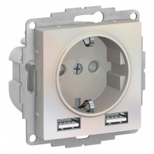 Розетка силовая + USB type - A+A, 5В/2,4А, 2х5В/1,2А Systeme Electric Atlas Design жемчуг ATN000430