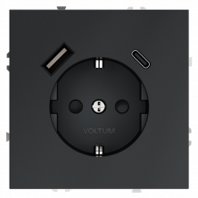Розетка встраиваемая VOLTUM S70 с заземлением и защитными шторками, 16А, с USB, A+С, (графит)