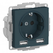 Розетка силовая+USB Schneider Electric Atlas Design изумруд ATN000830