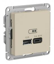 Зарядное устройство USB Type A+C 45W Schneider Electric Atlas Design песочный ATN001229